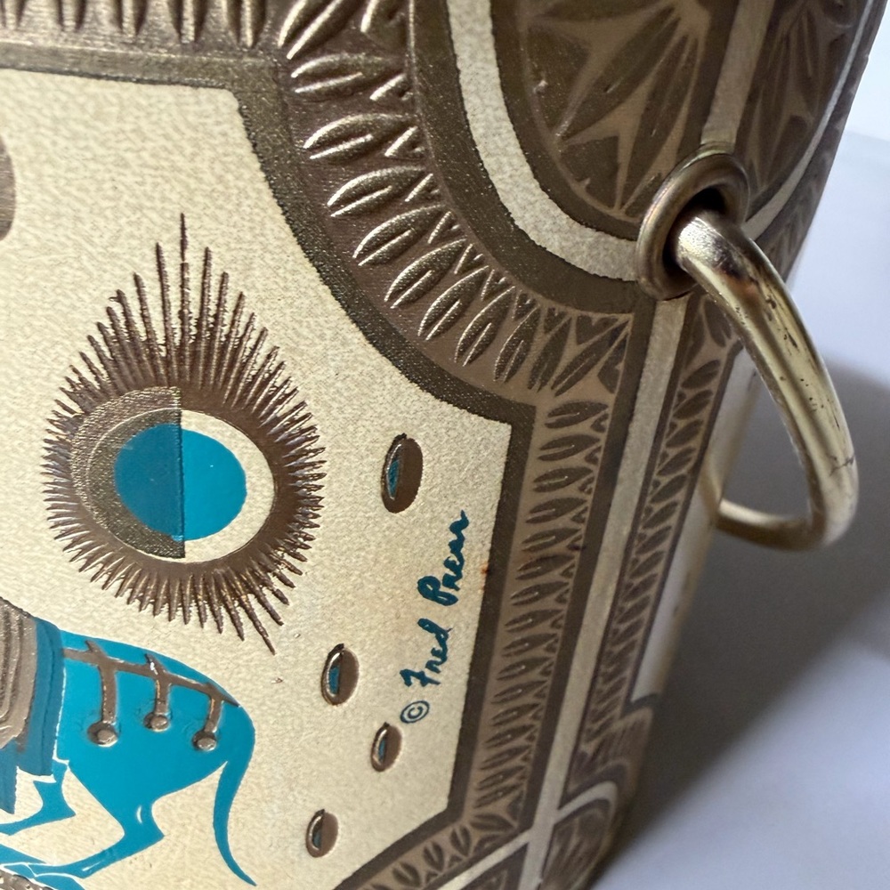 Fred Press Gold and Teal Trojan Horse decorative ice pail.